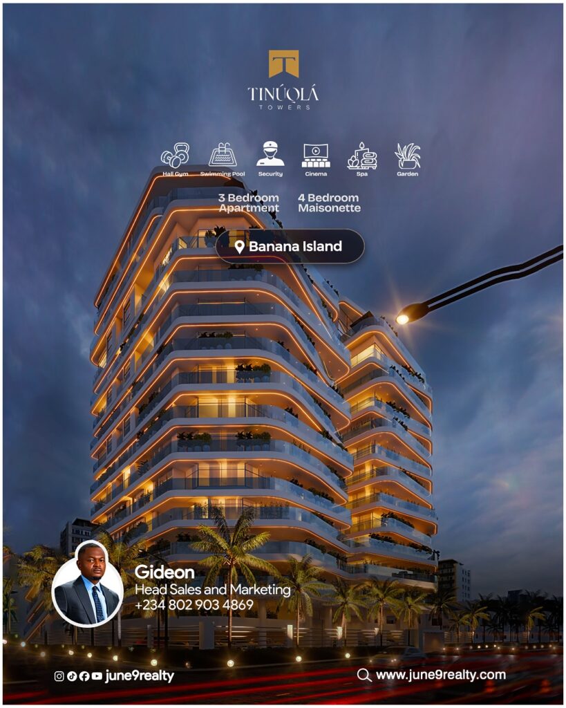 Welcome to Tinuola Towers, where luxury meets lifestyle in the heart of Banana Island.Explore our exquisite 3 Bedroom Apartment and4 Bedroom Maisonette and secure your dream home today— (4)