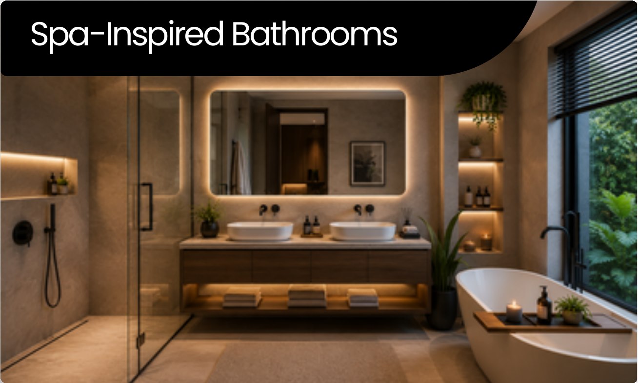 Spa-inspired bathroom at Civic Apartments