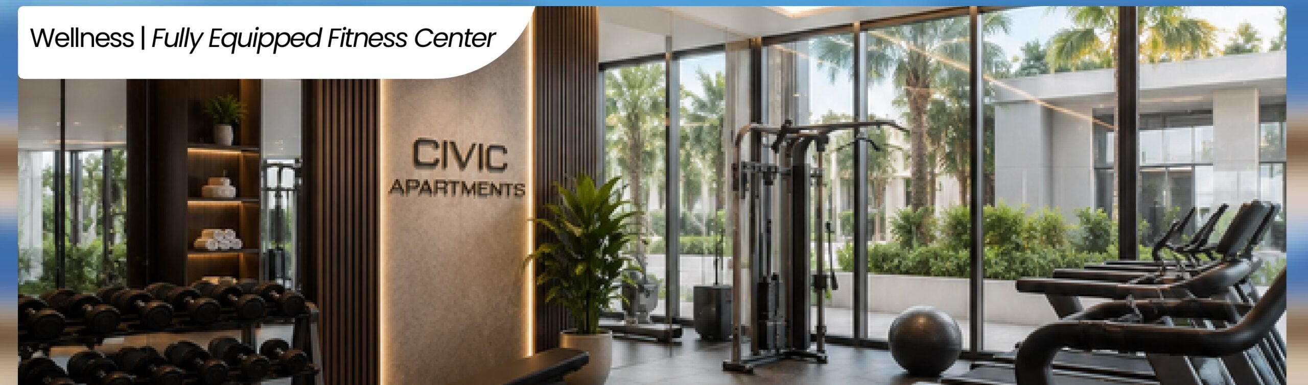Fully equipped fitness center at Civic Apartments