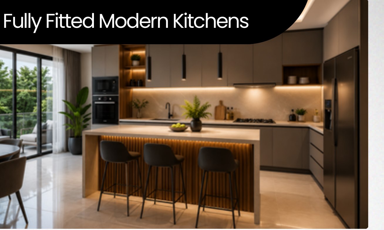 Fully fitted modern kitchen at Civic Apartments