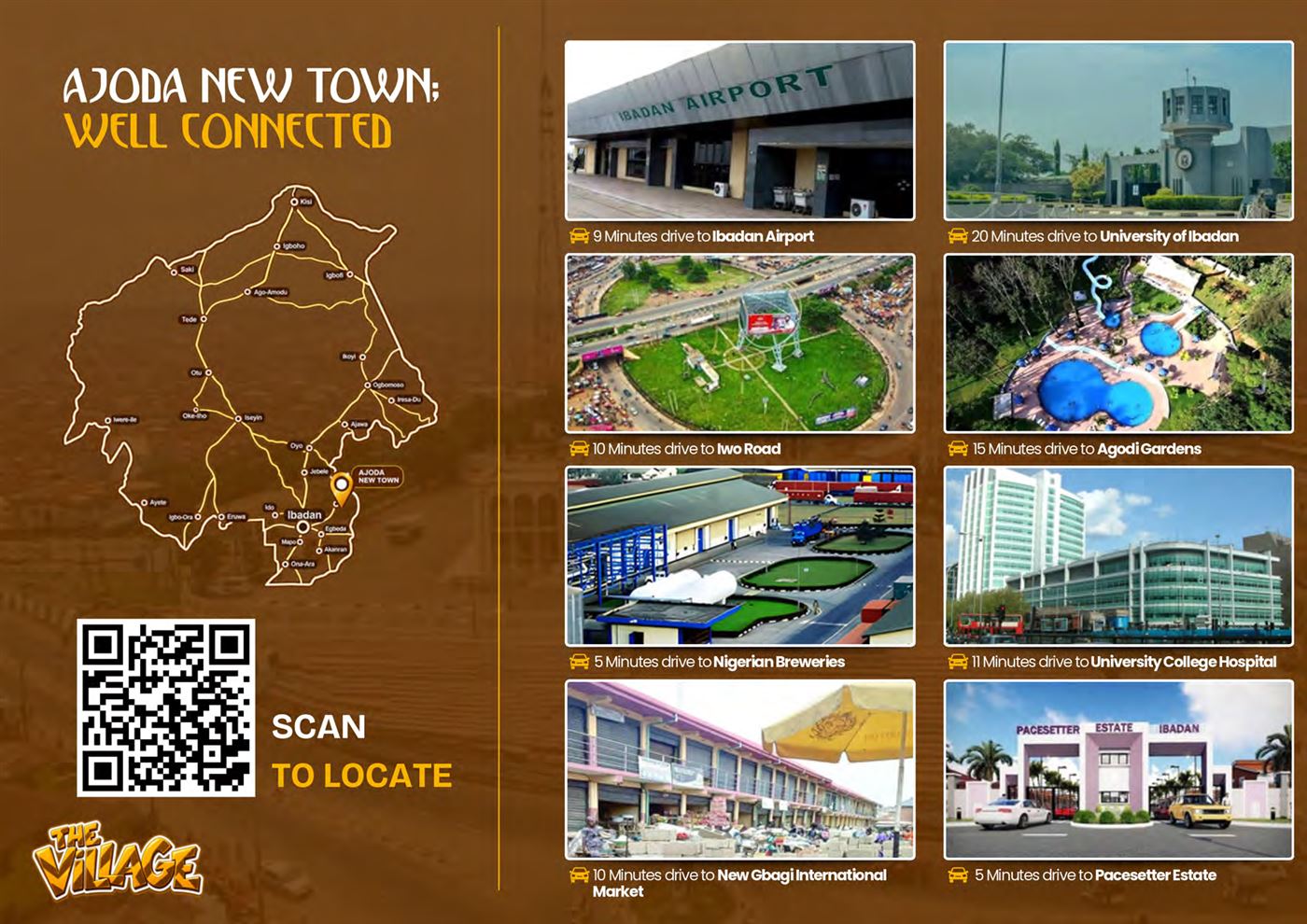 Ajoda New Town location map and nearby Ibadan landmarks